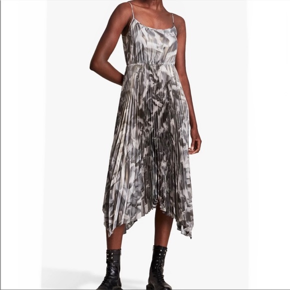 ALLSAINTS Lerin Brecon Slip Dress In Metallic Gray - Size M - Picture 3 of 3